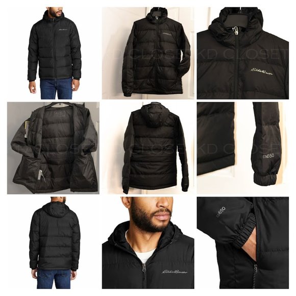 Men’s Hooded Down Black Jacket Eddie Bauer - Picture 1 of 14